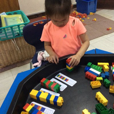 Exploring Patterns. Children develop the ability to predict which colour or shape comes next, showing an understanding of sequencing and early mathematical thinking..JPG